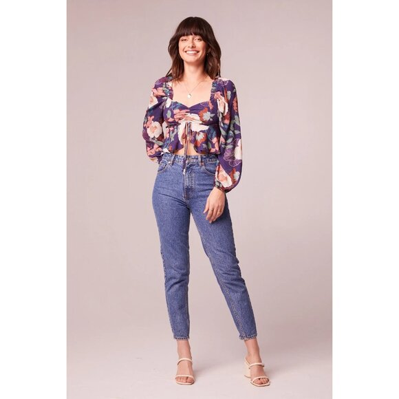 Band Of The Free Floriane LS Blouse Womens Medium Purple Ivory Boho Coquette NWT - Picture 9 of 16